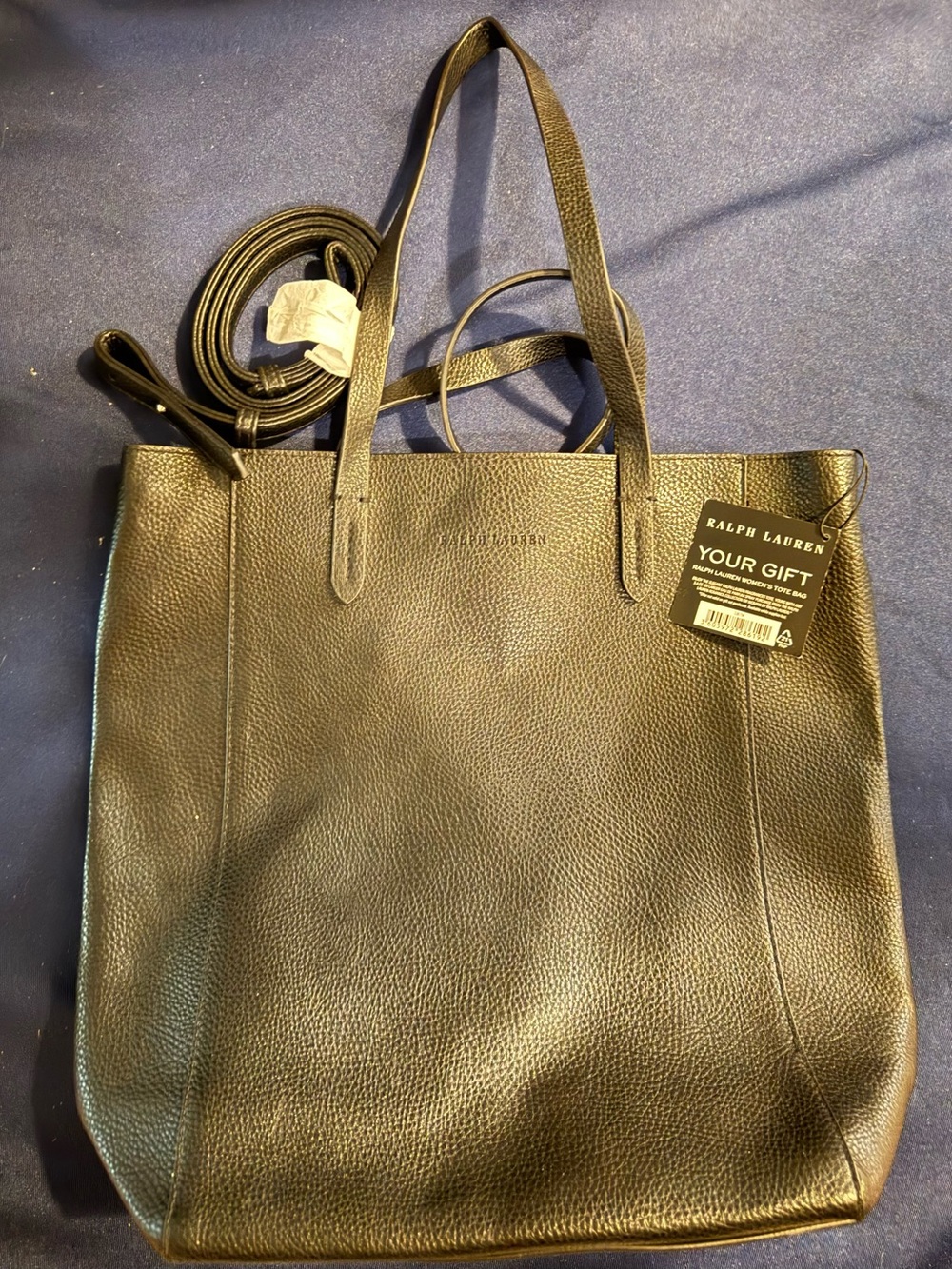 Ralph Lauren Womens Black Solid Rectangle Tote Top Handle Detachable Strap